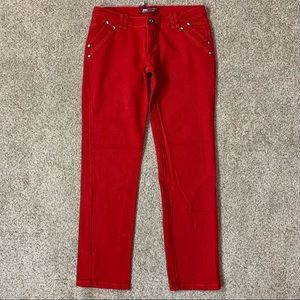D & G Dolce & Gabbana RED Cropped LTL Stretch JEWELED Low Rise DENIM JEANS  30